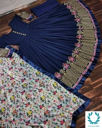 Blue Georgette Long Gown - Free Size, Blue, Georgette, Embroidered, Pack of :1